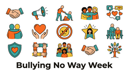 Fototapeta premium Collection of Anti-Bullying and Support Vector Icons for 'Bullying No Way Week' Campaign