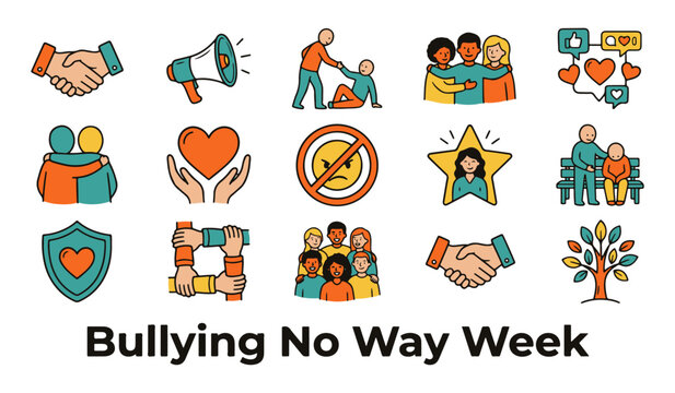 Collection of Anti-Bullying and Support Vector Icons for 'Bullying No Way Week' Campaign