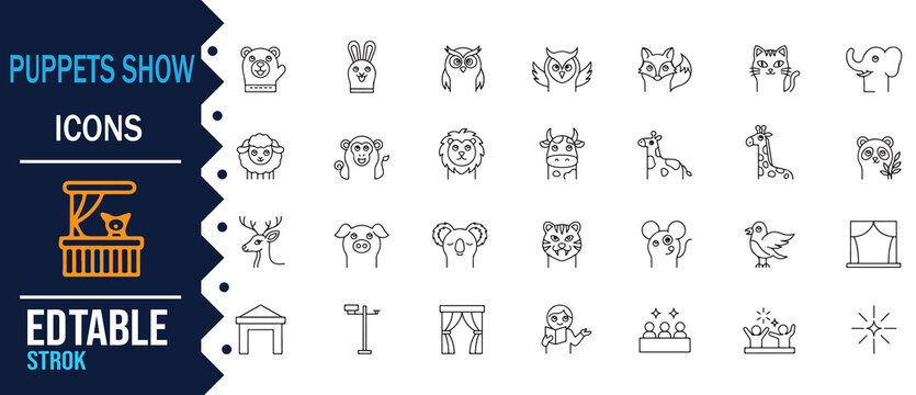 Animal Puppets and Stage Show Vector Icon Collection