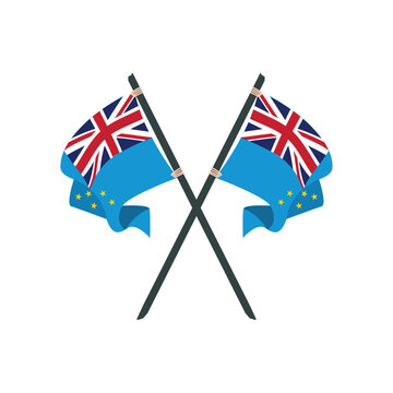 Tuvalu Crossed Flags Isolated National Country Symbol Travel Illustration