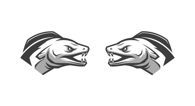 Two Fierce Lizard Heads Facing Each Other.
