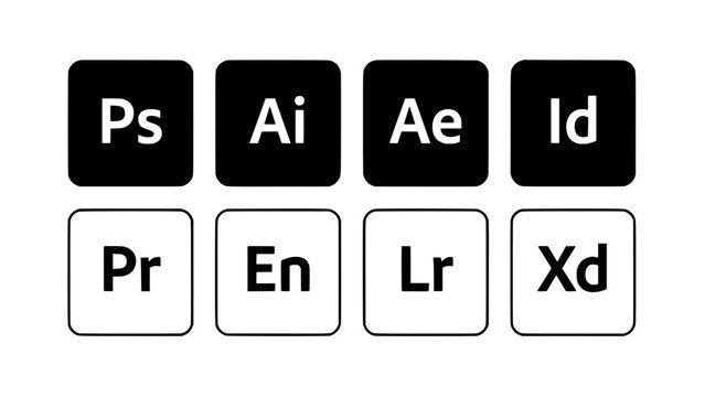 Adobe Creative Suite Icons Arranged in Two Rows of Four Icons Each Featuring Design Software, Photoshop, Illustrator with After Effects and Indesign