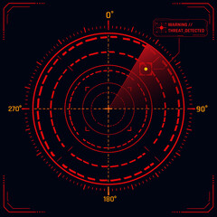 Red neon Sci-Fi HUD radar vector illustration with target locked warning screen and futuristic combat interface elements © ShoaibMaharaj