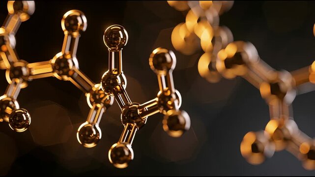 The video shows the testosterone molecule structure rendered in gold, focusing on its shape and connections during a steady sequence.