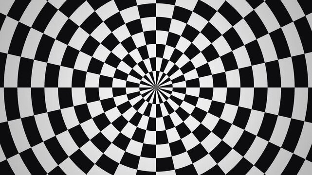 Black and white checkered pattern creating a spiral effect