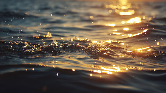 Dreamy cinematic golden hour light on ocean waves