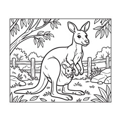Kangaroo With Joey In Pouch Black And White Line Art Illustration © MOHAMMADKAUSHER