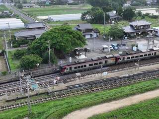 Obraz premium Special Train Passing Sanuki-Saita Station on the Dosan Line, Kagawa, Japan
