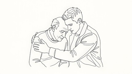 Obraz premium Minimalist line drawing of men hugging each other
