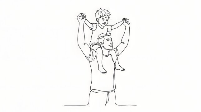 Line art illustration of father carrying child
