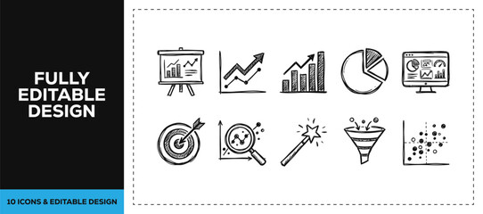 Naklejka premium Black ink scribble professional achievement and success rating icon set bundle featuring hand drawn doodle sketch vector illustrations for branding and marketing graphics art.