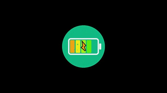 Vibrant green circular icon depicting a yellow and green battery charging with a lightning bolt symbol, representing power status and energy replenishment for electronic devices