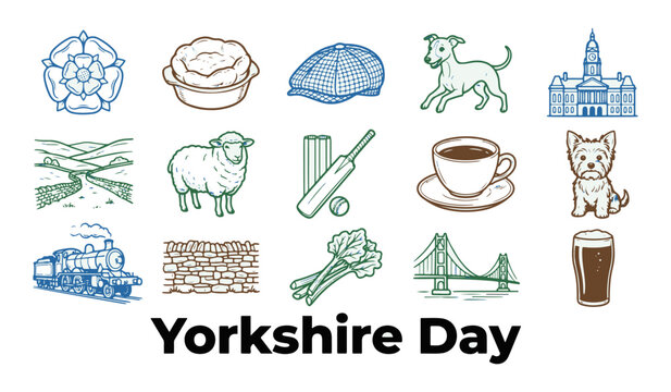 Hand drawn collection of Yorkshire symbols for Yorkshire Day vector illustration