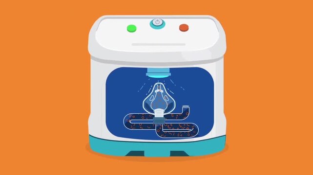 Medical CPAP Respiratory Machine Device Icon for Sleep Apnea. Oxygen Ventilator Equipment Healthcare 2D Animation.