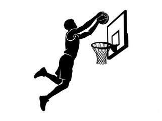 Basketball Player Slam Dunk Action Silhouette Vector Illustration © Gina