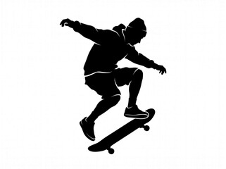 Fototapeta premium Skateboarder Performing Ollie Jump Trick Silhouette Vector Illustration