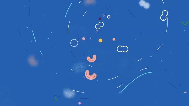 Abstract Microscopic Elements Bacteria Cells Floating in Fluid. Biology Medicine Laboratory Concept 2D Animation.