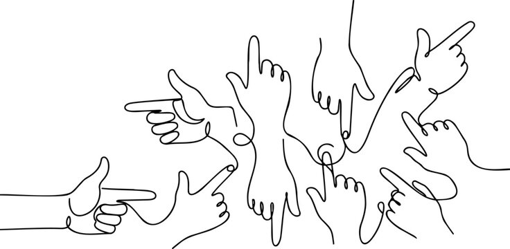 Continuous one line drawing of generic hands pointing fingers in different directions choice concept vector