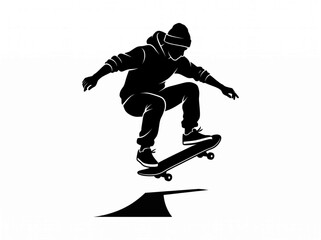 Obraz premium Skateboarder Performing Ollie Jump Trick Silhouette Vector Illustration