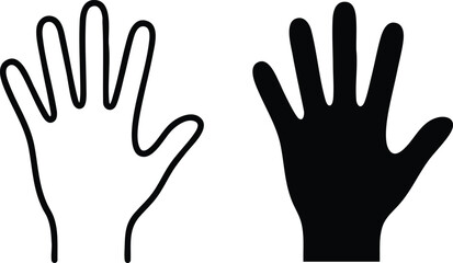 Minimalist human hand outline and solid black silhouette showing open palm and five fingers for design elements and gestures © GraphicGrove