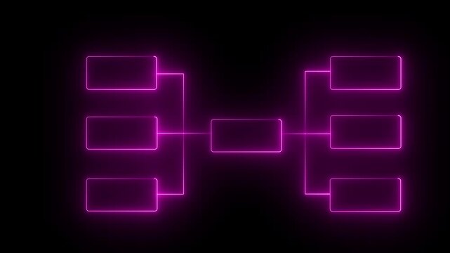 Neon glowing tournament bracket infographic template with pulsing pink light effects competition 4k video animation