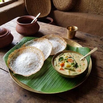 Kerala Appam Served with Vegetable Stew
