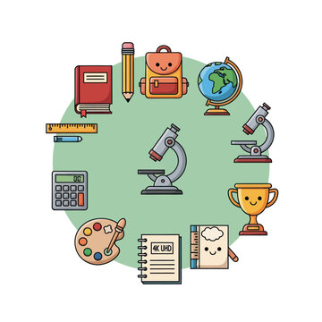 School Supplies Circle - Education, Learning, Back to School Icons