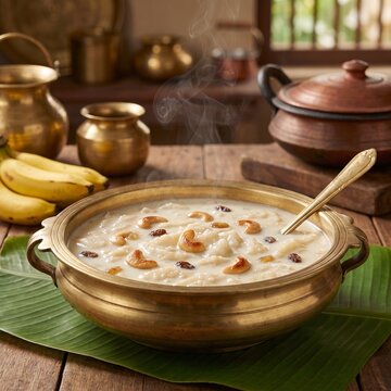Traditional Kerala Palada Payasam in Brass Bowl