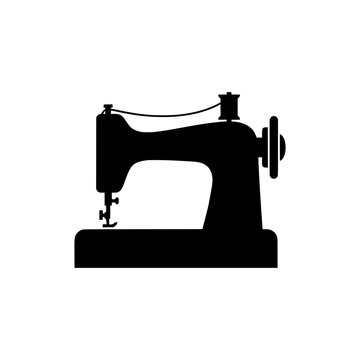 Sewing Machine Minimal Silhouette with Black Outline and White Background Featuring Design, Icon, Vector with Illustration