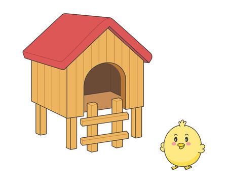 Cute chick, cartoon chicken. Chicken up from the coop. Vector illustration.