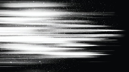 Abstract black and white motion blur texture background, fast horizontal speed trails backdrop for glitch design. © Vector valley