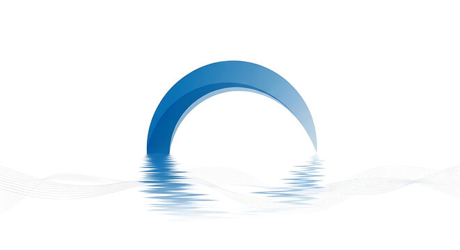 Blue crescent moon above water waves