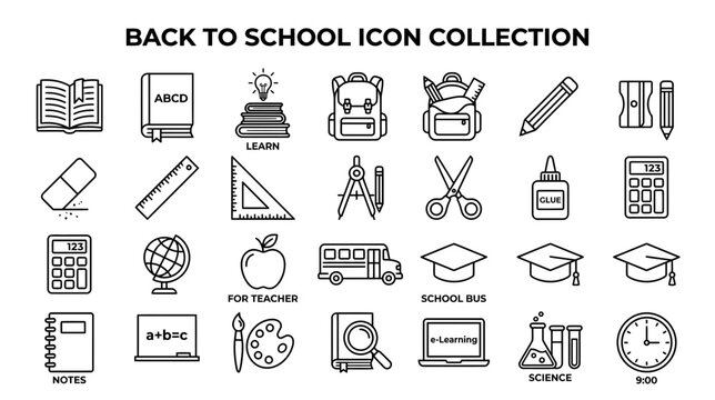 Back to School Icon Collection: Education and Learning Supplies