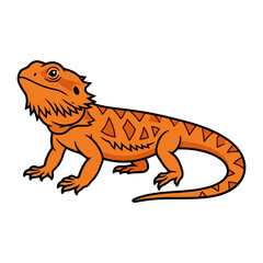 Obraz premium Vibrant Orange Bearded Dragon Lizard Cartoon Illustration Standing on Isolated White Background
