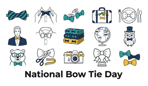 Set of Bow Tie Icons Collection for National Bow Tie Day Vector Illustration