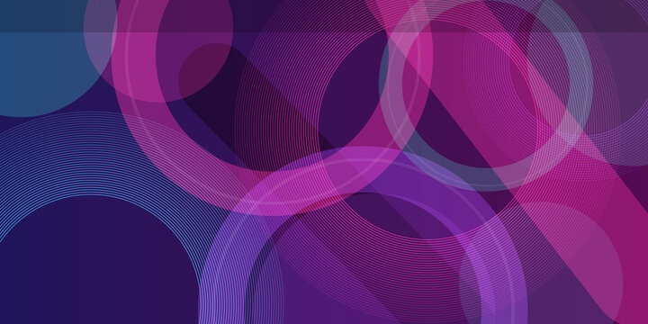 Vibrant digital art featuring multiple intersecting circles with concentric line patterns in shades of purple pink and deep blue.