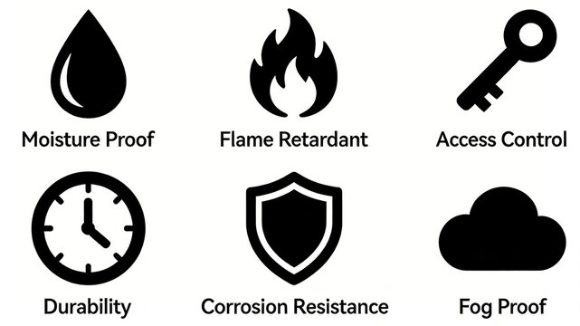Display industrial style black protective silhouette icons, with hardware that is moisture-proof, flame-retardant, corrosion-resistant, durable, and has multiple industrial protections for security.
