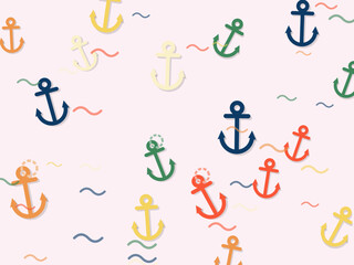 Fototapeta premium Navy Anchor Pattern Preppy Vector Background