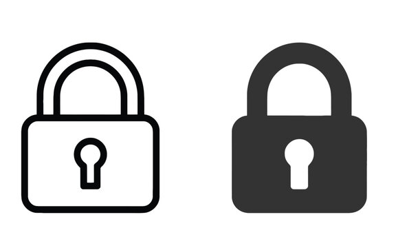Two closed lock symbols with keyhole in outline and solid style for secure website interface login data defense concept