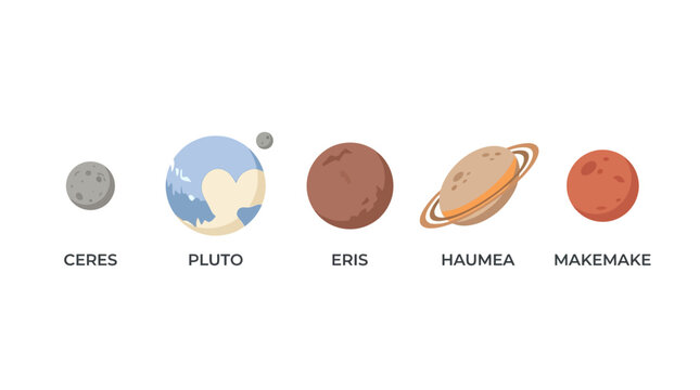 Illustration of Dwarf Planets in the Solar System on White Background