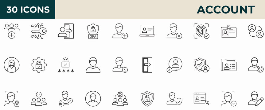 Account Editable Stroke Line Icons Set. User, Profile, Login, and Registration. Vector Icon Collection