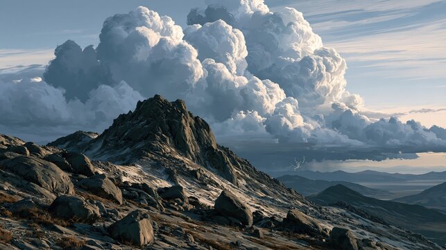 Storm Clouds Gather over Rugged Mountain Landscape for Dramatic Visual Impact