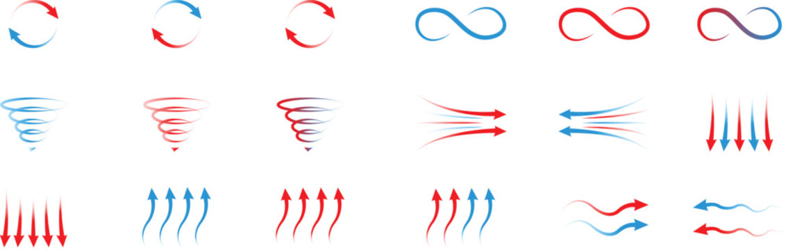 Hot and Cold arrow wave Circulation Icons arrow move Climate Control and Ventilation Icons Heat Exchange and Air Stream vector