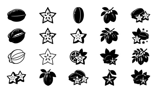 Star fruit vector icon collection tropical carambola set