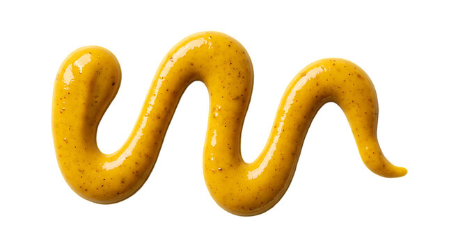 Dijon mustard sauce drizzle in s shape on transparent background showing texture and seeds for culinary decoration and food styling ingredient in cooking and recipes.
