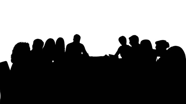 Silhouette group meeting around a table isolated on transparent background