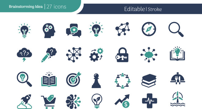 modern brainstorming editable idea icon set creative thinking innovation process symbols design