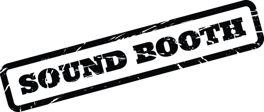Grunge rubber stamp icon with sound booth text in rectangular frame for audio recording studio