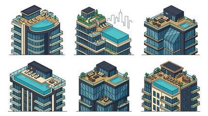 Pixel Art Luxury Apartments with Rooftop Pools and Lounges © Joni
