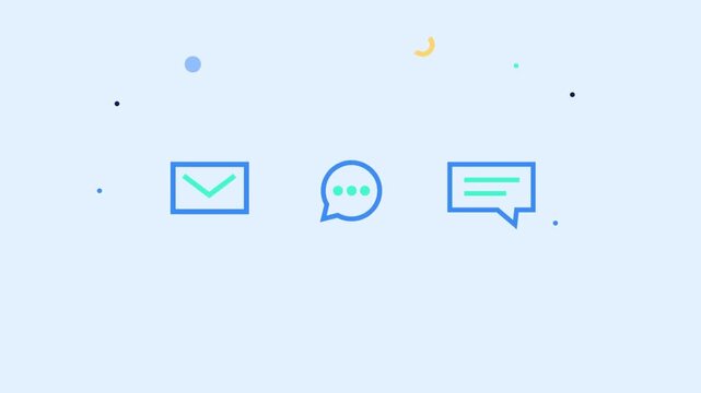Digital Communication Line Icons Layout Envelope Email Chat Bubble Speech. Customer Support Online Messaging 2D Animation.